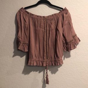 LA Hearts rusty pink off the shoulder blouse
